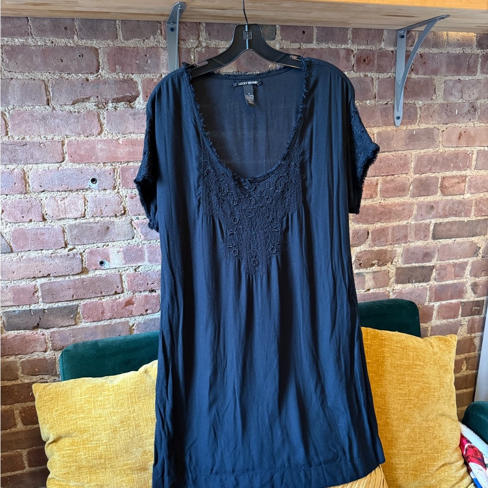 Lucky Brand Black Shift Dress with Embroidery Detail